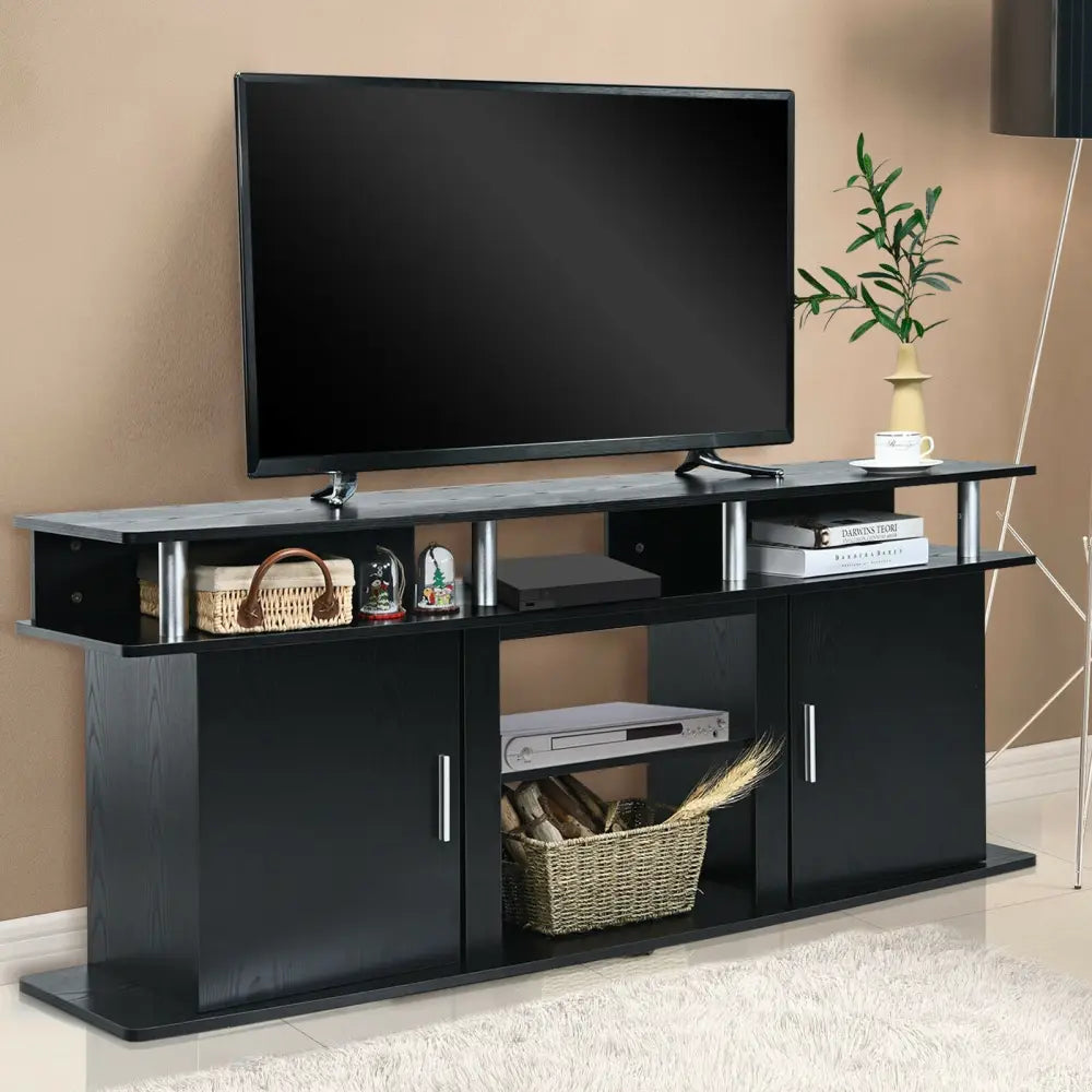 63 Inch TV Entertainment Console Center with 2 Cabinets-Black - Black - Entertainment Centers & TV Stands