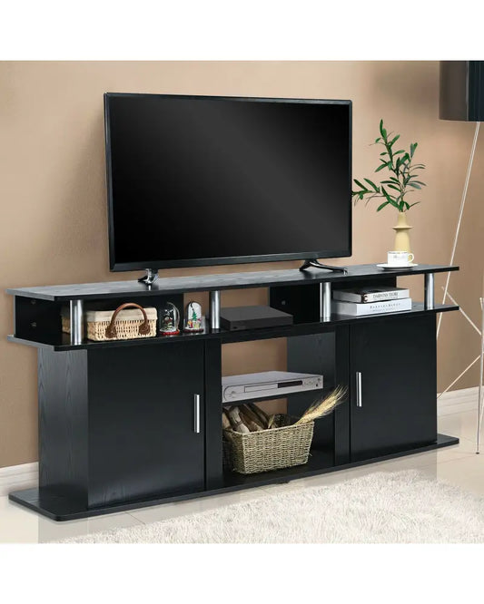 63 Inch TV Entertainment Console Center with 2 Cabinets-Black - Black - Entertainment Centers & TV Stands