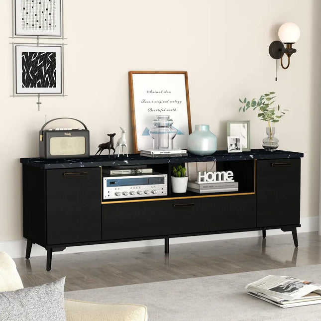 63 Inch TV Stand with Flip Door Cabinet for TVs up to 75 Inch-Black - Black - Entertainment Centers & TV Stands