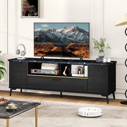 63 Inch TV Stand with Flip Door Cabinet for TVs up to 75 Inch-Black - Black - Entertainment Centers & TV Stands