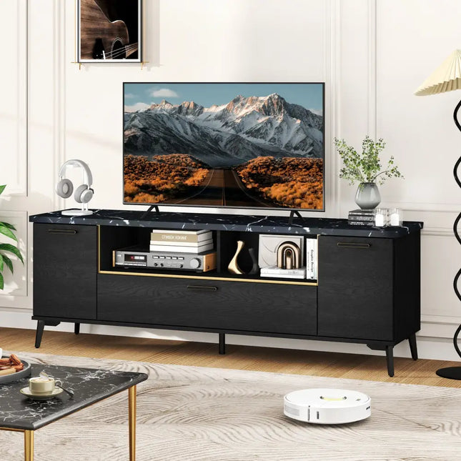 63 Inch TV Stand with Flip Door Cabinet for TVs up to 75 Inch-Black - Black - Entertainment Centers & TV Stands