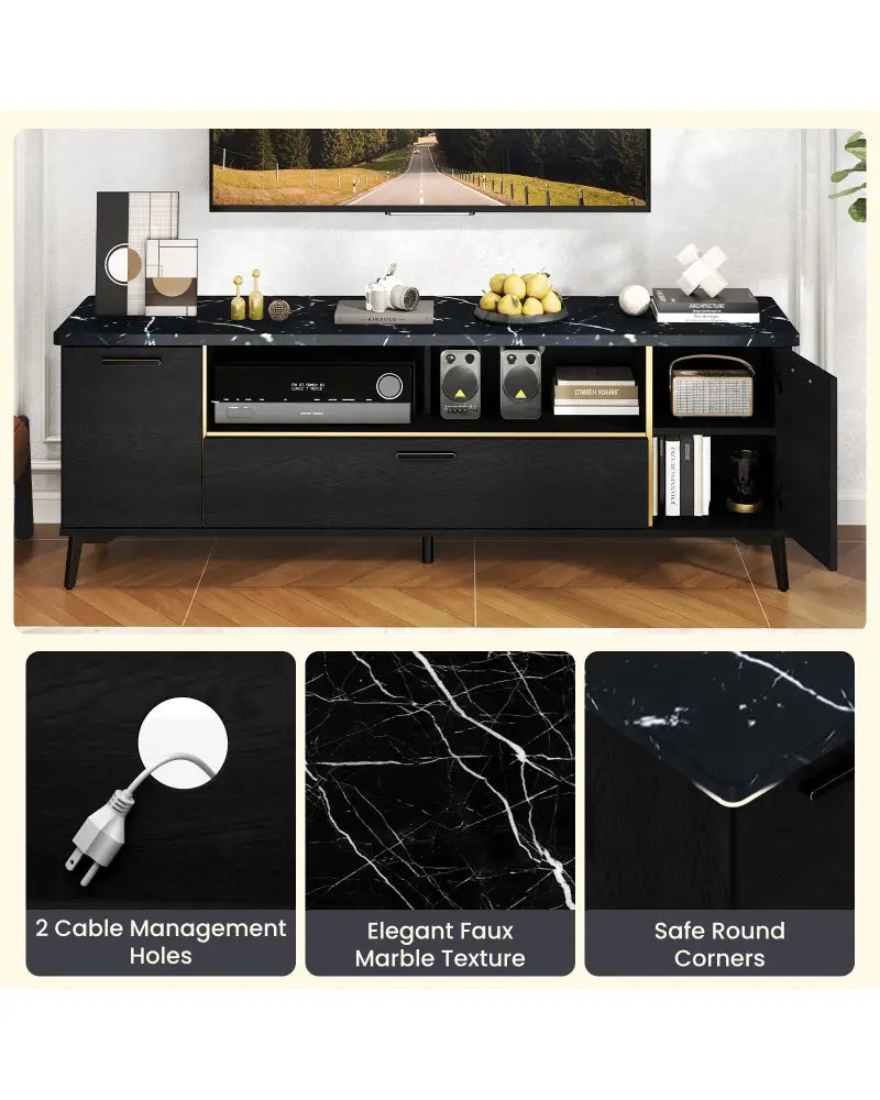 63 Inch TV Stand with Flip Door Cabinet for TVs up to 75 Inch-Black - Black - Entertainment Centers & TV Stands