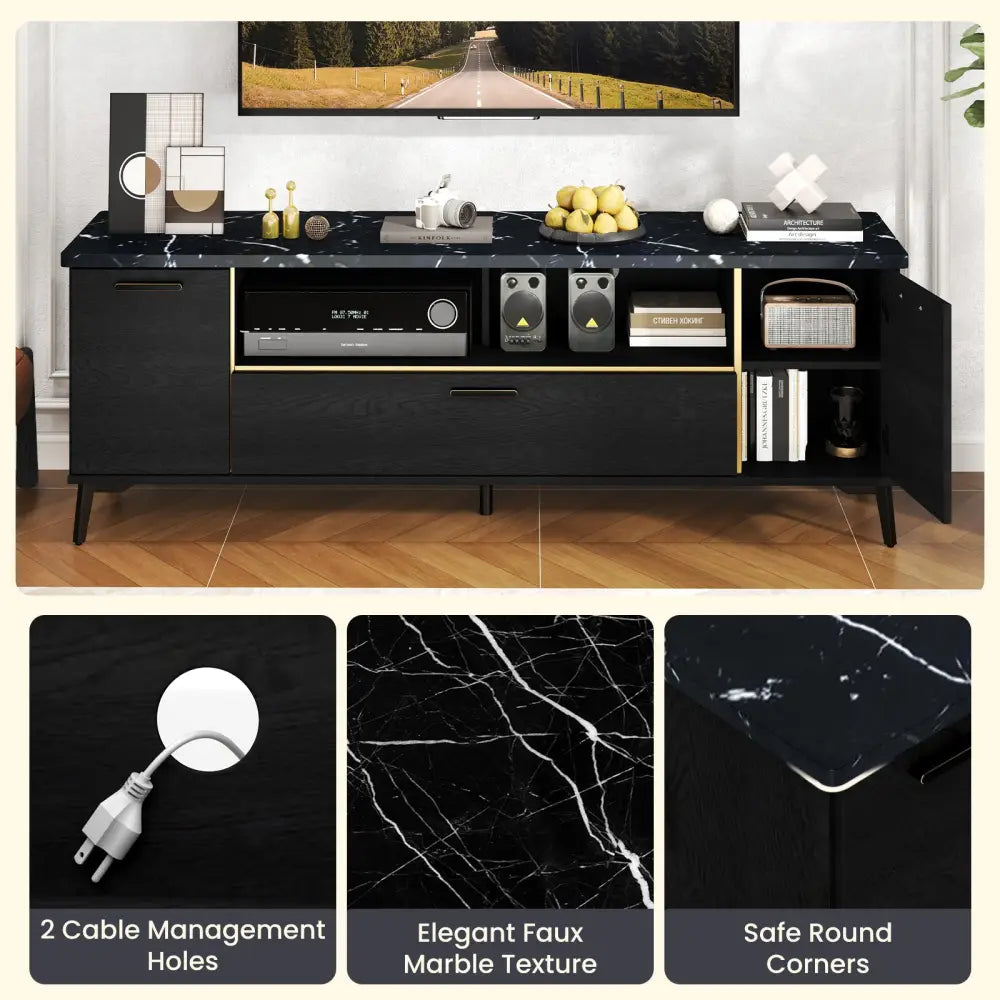 63 Inch TV Stand with Flip Door Cabinet for TVs up to 75 Inch-Black - Black - Entertainment Centers & TV Stands