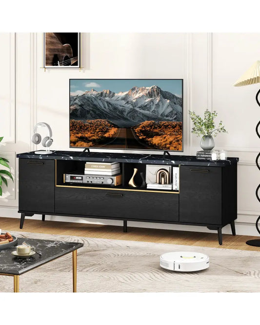 63 Inch TV Stand with Flip Door Cabinet for TVs up to 75 Inch-Black - Black - Entertainment Centers & TV Stands