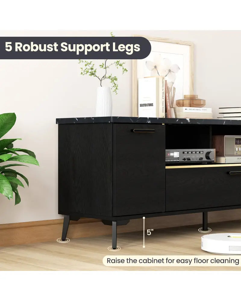 63 Inch TV Stand with Flip Door Cabinet for TVs up to 75 Inch-Black - Black - Entertainment Centers & TV Stands