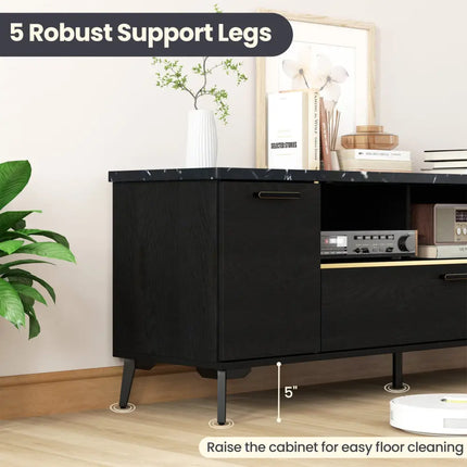 63 Inch TV Stand with Flip Door Cabinet for TVs up to 75 Inch-Black - Black - Entertainment Centers & TV Stands