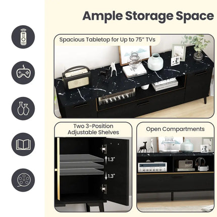 63 Inch TV Stand with Flip Door Cabinet for TVs up to 75 Inch-Black - Black - Entertainment Centers & TV Stands