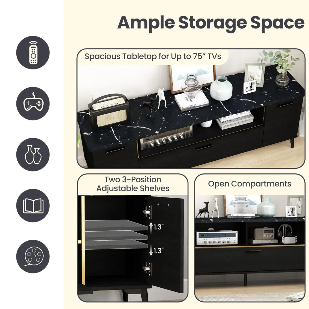 63 Inch TV Stand with Flip Door Cabinet for TVs up to 75 Inch-Black - Black - Entertainment Centers & TV Stands