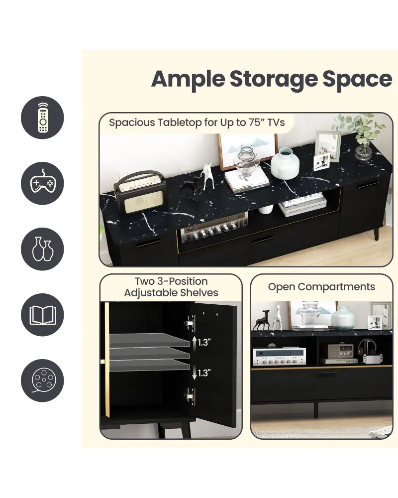 63 Inch TV Stand with Flip Door Cabinet for TVs up to 75 Inch-Black - Black - Entertainment Centers & TV Stands