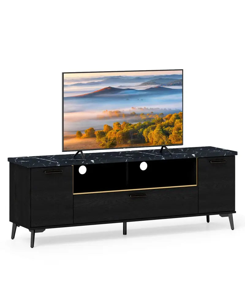 63 Inch TV Stand with Flip Door Cabinet for TVs up to 75 Inch-Black - Black - Entertainment Centers & TV Stands