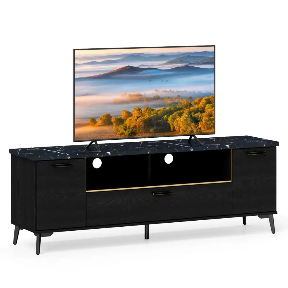 63 Inch TV Stand with Flip Door Cabinet for TVs up to 75 Inch-Black - Black - Entertainment Centers & TV Stands