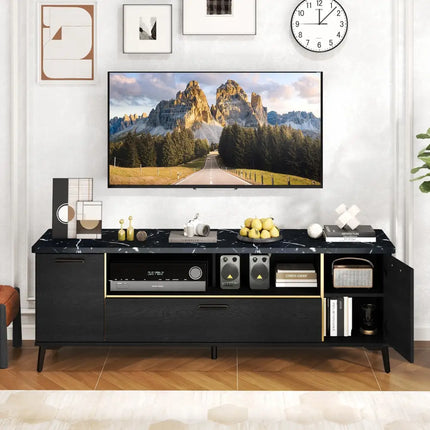 63 Inch TV Stand with Flip Door Cabinet for TVs up to 75 Inch-Black - Black - Entertainment Centers & TV Stands