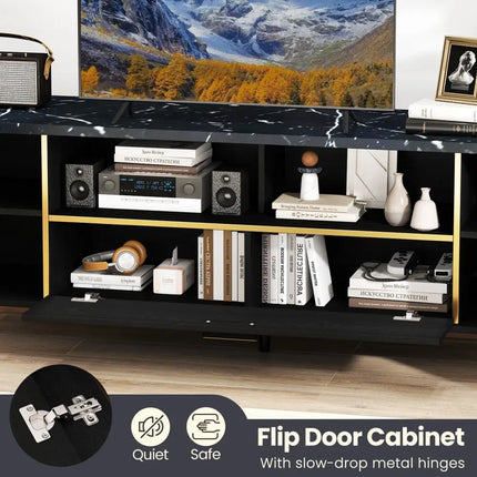 63 Inch TV Stand with Flip Door Cabinet for TVs up to 75 Inch-Black - Black - Entertainment Centers & TV Stands
