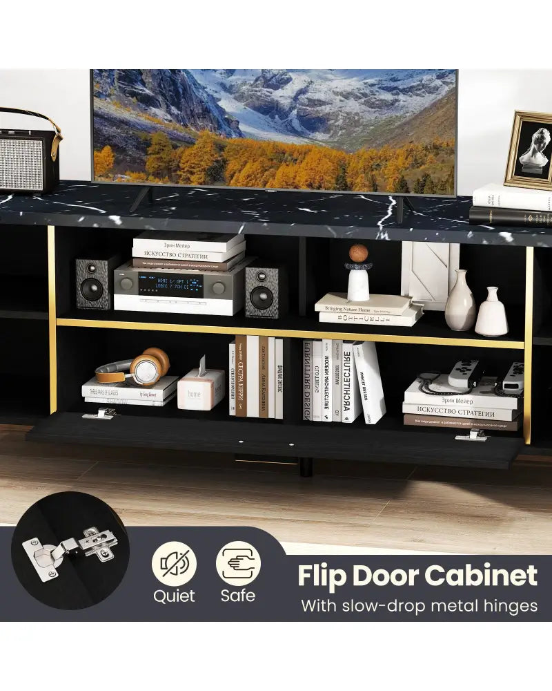 63 Inch TV Stand with Flip Door Cabinet for TVs up to 75 Inch-Black - Black - Entertainment Centers & TV Stands