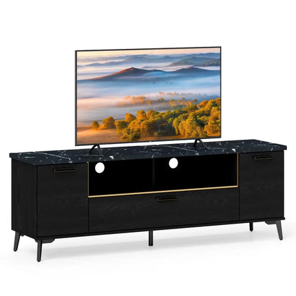 63 Inch TV Stand with Flip Door Cabinet for TVs up to 75 Inch-Black - Black - Entertainment Centers & TV Stands