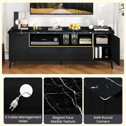 63 Inch TV Stand with Flip Door Cabinet for TVs up to 75 Inch-Black - Black - Entertainment Centers & TV Stands