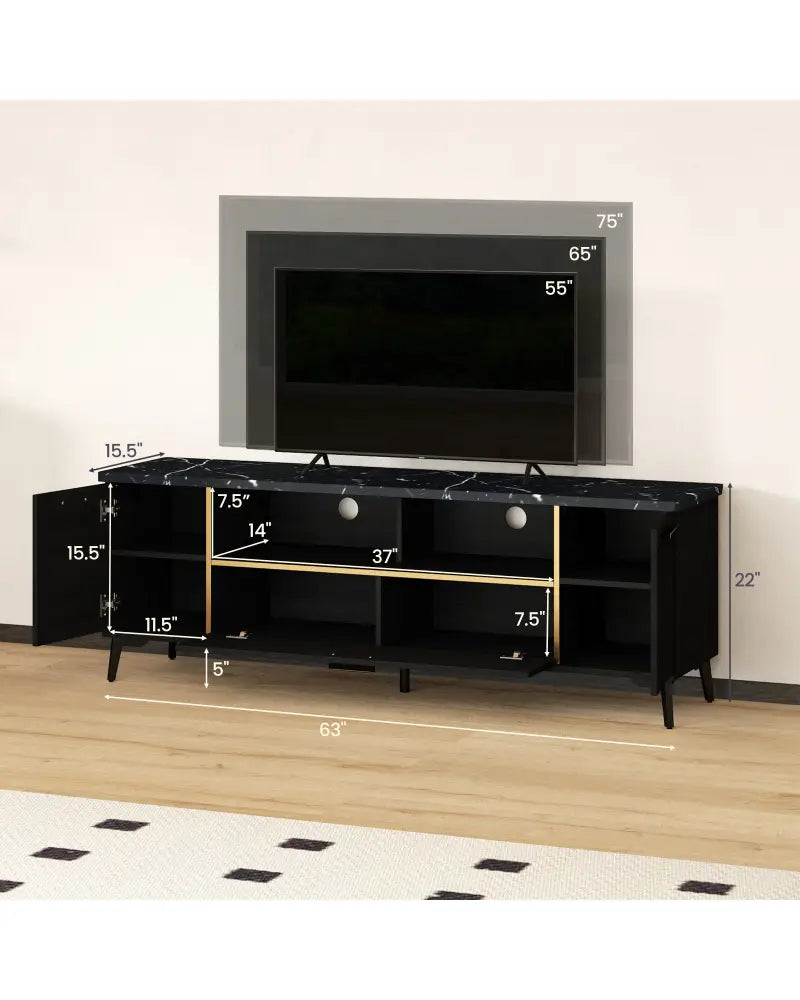 63 Inch TV Stand with Flip Door Cabinet for TVs up to 75 Inch-Black - Black - Entertainment Centers & TV Stands