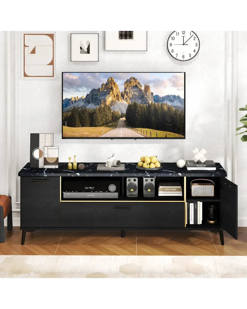 63 Inch TV Stand with Flip Door Cabinet for TVs up to 75 Inch-Black - Black - Entertainment Centers & TV Stands
