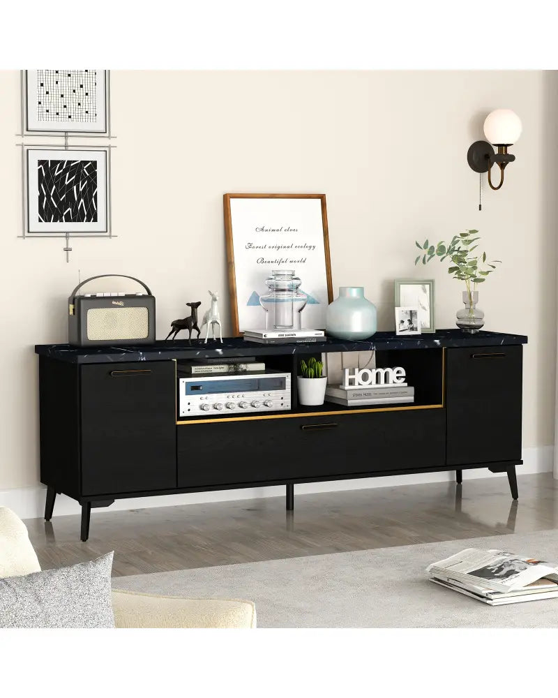 63 Inch TV Stand with Flip Door Cabinet for TVs up to 75 Inch-Black - Black - Entertainment Centers & TV Stands