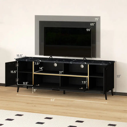 63 Inch TV Stand with Flip Door Cabinet for TVs up to 75 Inch-Black - Black - Entertainment Centers & TV Stands