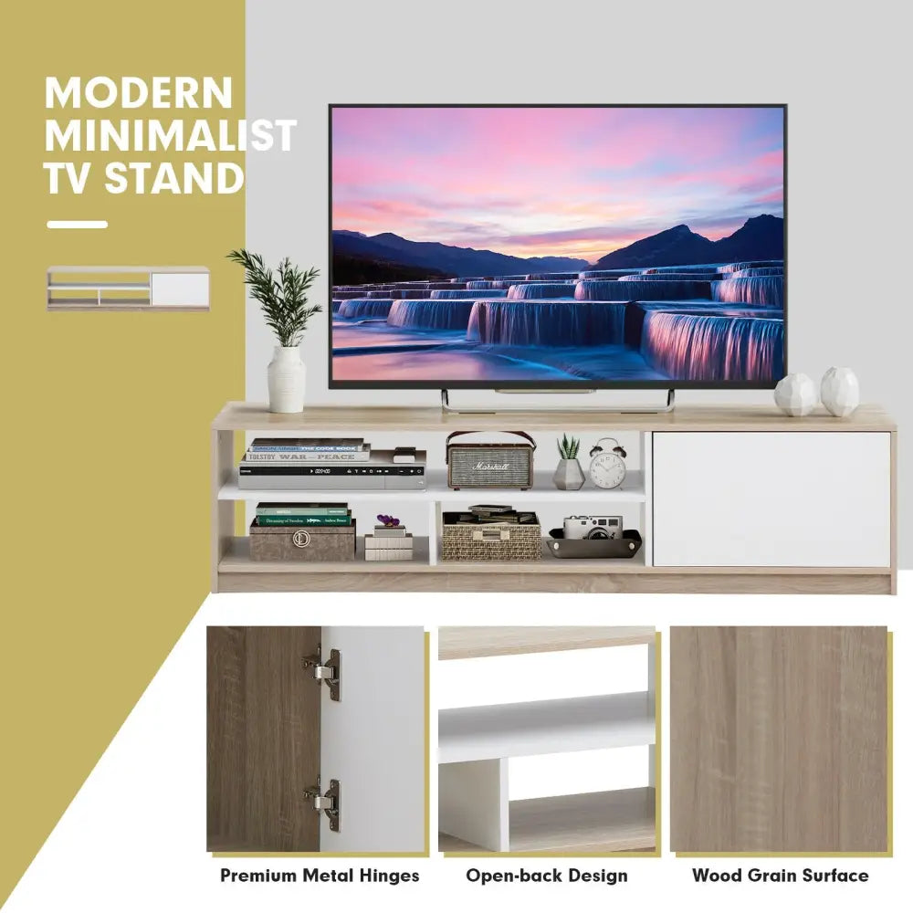 63 Inch TV Stand with Push-to-Open Door Cabinet for TVs up to 75 Inch - Natural - Entertainment Centers & TV Stands