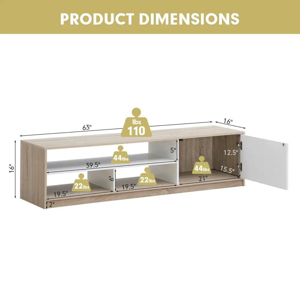 63 Inch TV Stand with Push-to-Open Door Cabinet for TVs up to 75 Inch - Natural - Entertainment Centers & TV Stands