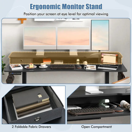 63 Inch x 24 Inch Electric Standing Desk with 2 Drawers-Black - Black - Standing Desks