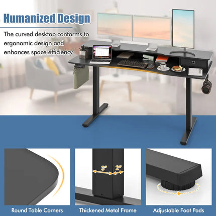 63 Inch x 24 Inch Electric Standing Desk with 2 Drawers-Black - Black - Standing Desks