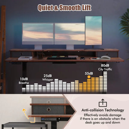 63 Inch x 24 Inch Electric Standing Desk with 2 Drawers-Rustic Brown - Rustic Brown - Standing Desks