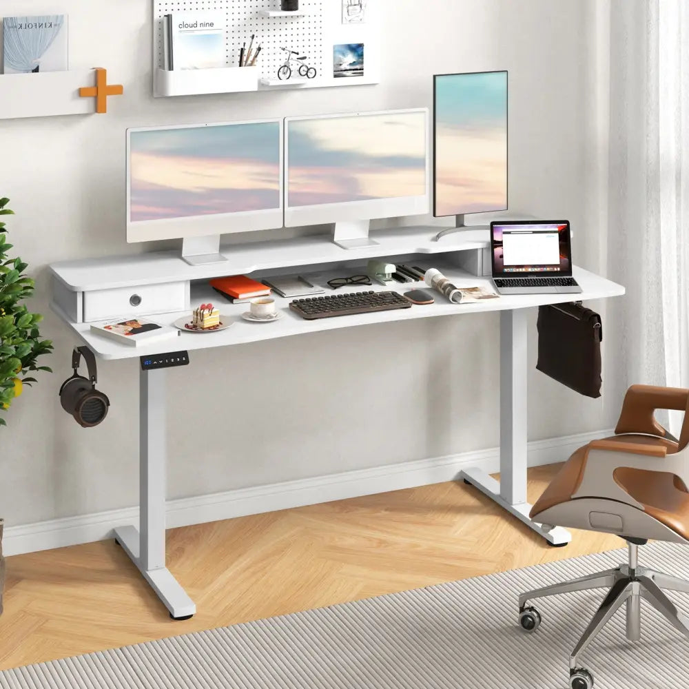 63 Inch x 24 Inch Electric Standing Desk with 2 Drawers-White - White - Standing Desks