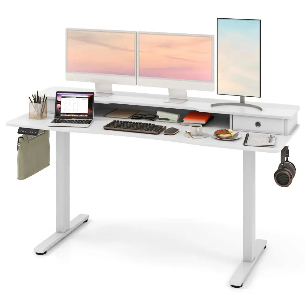 63 Inch x 24 Inch Electric Standing Desk with 2 Drawers-White - White - Standing Desks