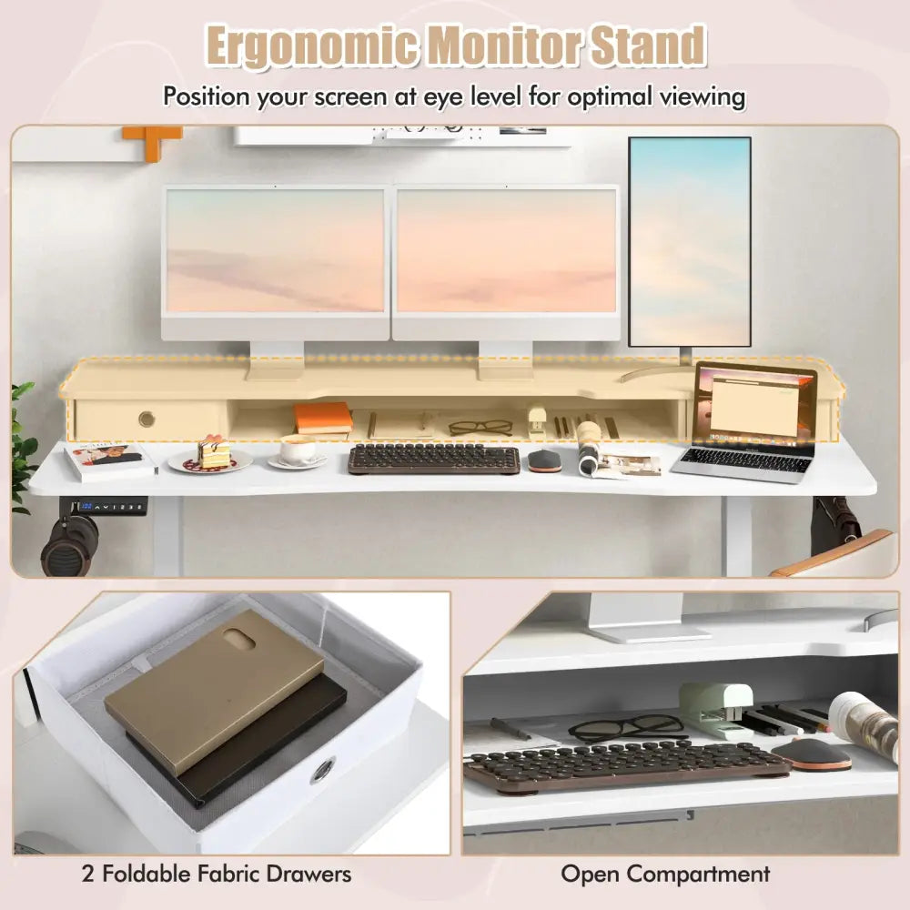63 Inch x 24 Inch Electric Standing Desk with 2 Drawers-White - White - Standing Desks