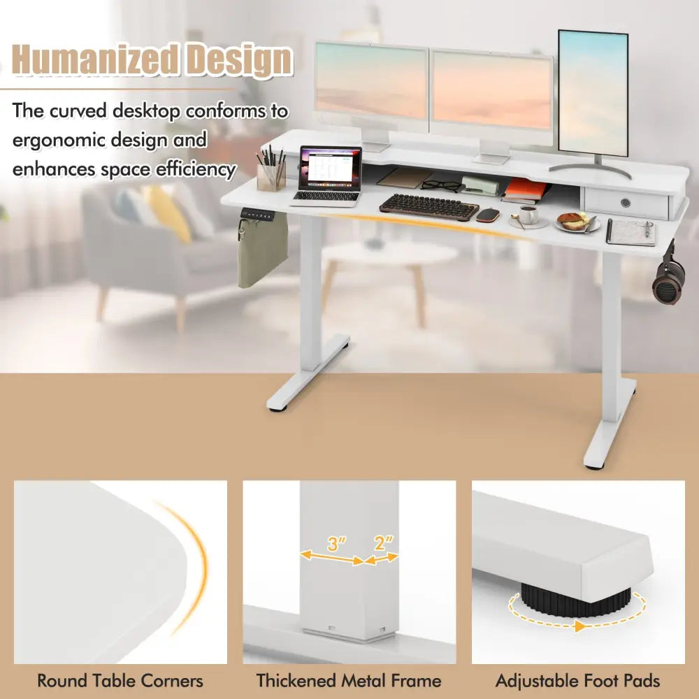 63 Inch x 24 Inch Electric Standing Desk with 2 Drawers-White - White - Standing Desks