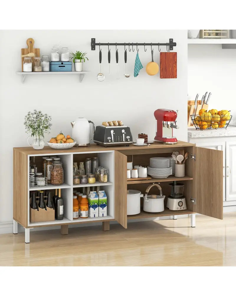 63 Inches Buffet Sideboard with 4 Compartments and Push-to-Open Cabinet-Natural - Natural - Sideboards Cabinets &
