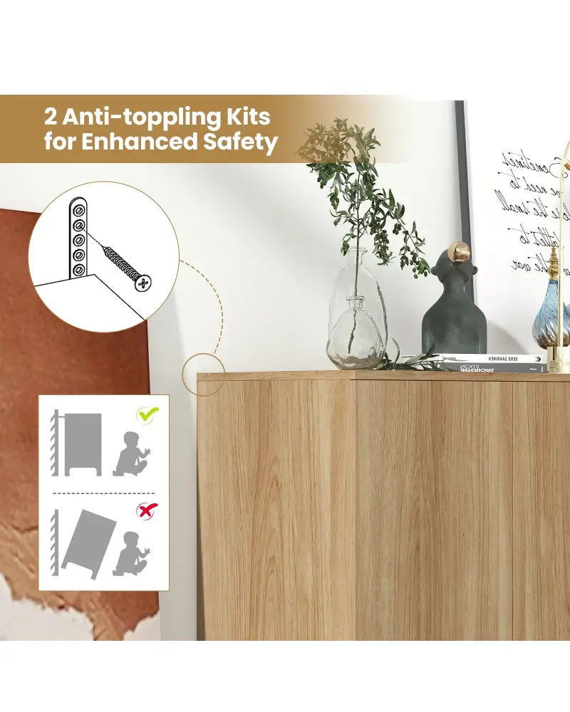 63 Inches Buffet Sideboard with 4 Compartments and Push-to-Open Cabinet-Natural - Natural - Sideboards Cabinets &