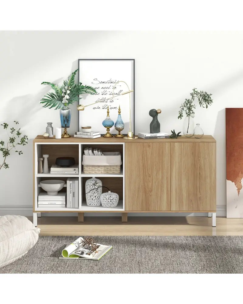 63 Inches Buffet Sideboard with 4 Compartments and Push-to-Open Cabinet-Natural - Natural - Sideboards Cabinets &