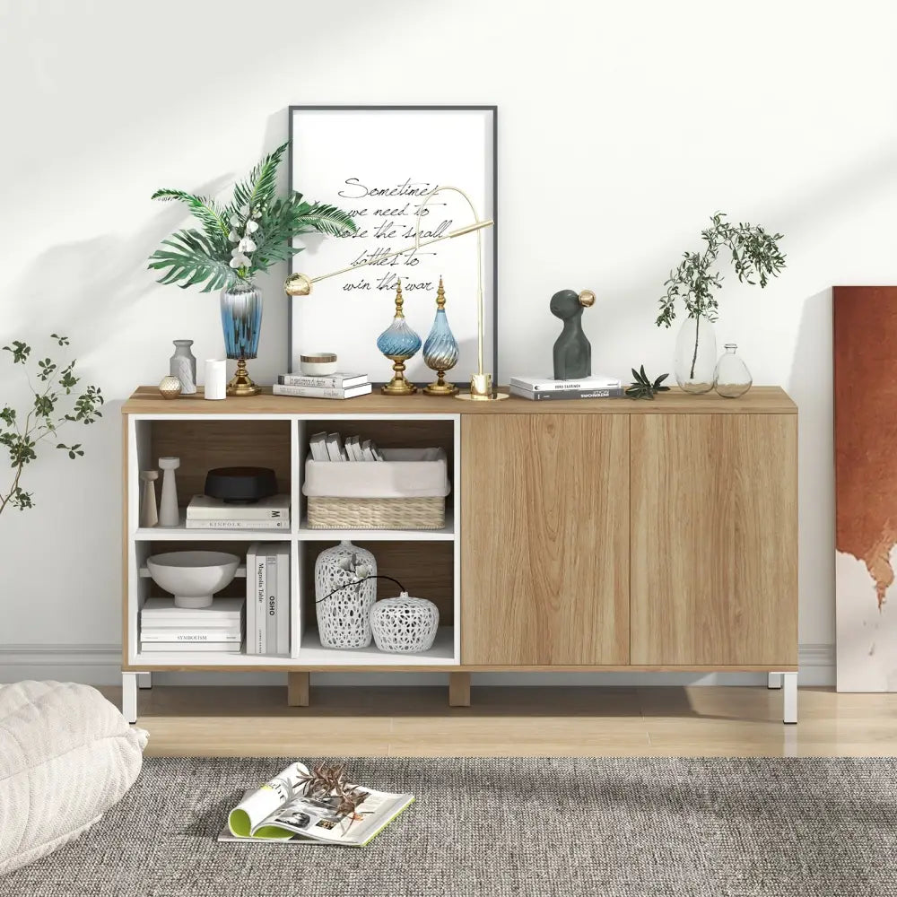 63 Inches Buffet Sideboard with 4 Compartments and Push-to-Open Cabinet-Natural - Natural - Sideboards Cabinets &