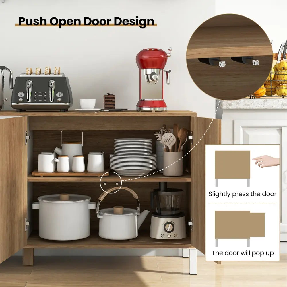63 Inches Buffet Sideboard with 4 Compartments and Push-to-Open Cabinet-Natural - Natural - Sideboards Cabinets &