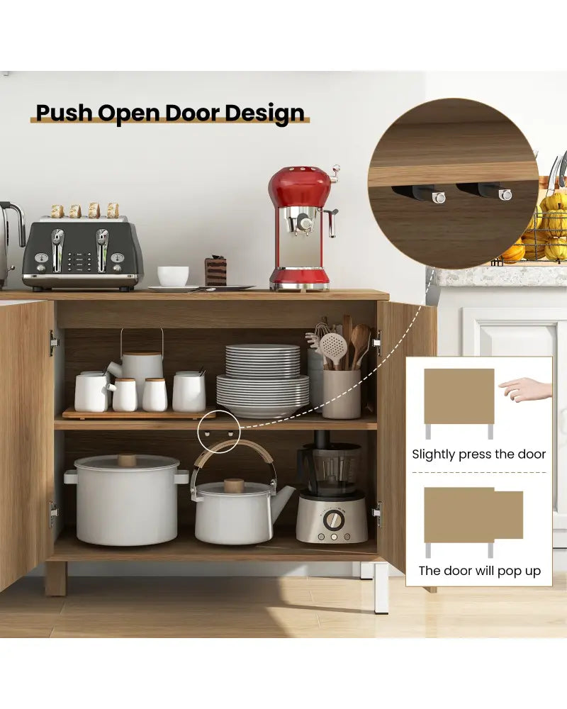 63 Inches Buffet Sideboard with 4 Compartments and Push-to-Open Cabinet-Natural - Natural - Sideboards Cabinets &