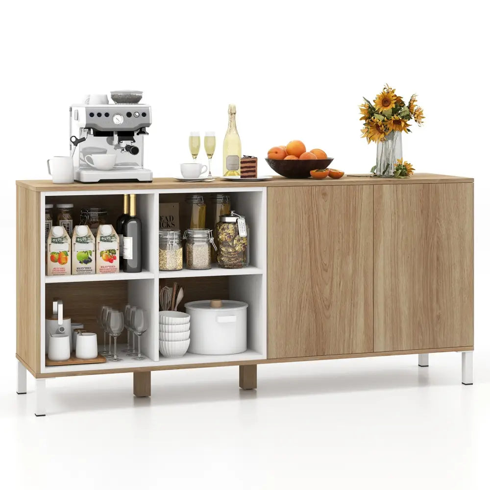 63 Inches Buffet Sideboard with 4 Compartments and Push-to-Open Cabinet-Natural - Natural - Sideboards Cabinets &