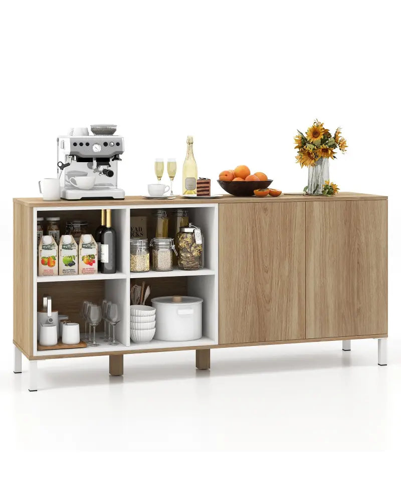 63 Inches Buffet Sideboard with 4 Compartments and Push-to-Open Cabinet-Natural - Natural - Sideboards Cabinets &