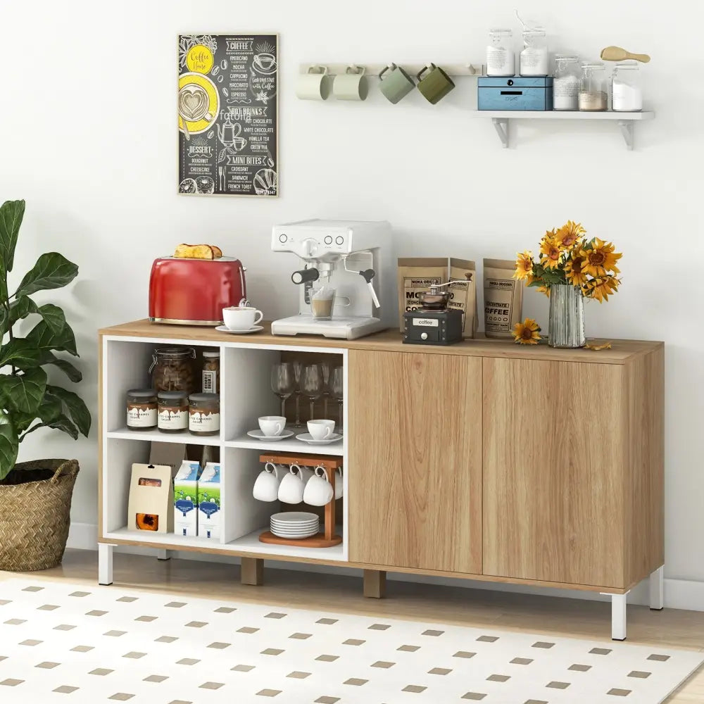 63 Inches Buffet Sideboard with 4 Compartments and Push-to-Open Cabinet-Natural - Natural - Sideboards Cabinets &