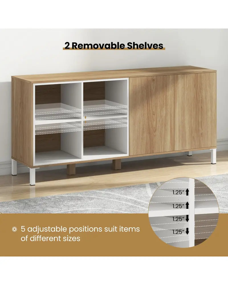 63 Inches Buffet Sideboard with 4 Compartments and Push-to-Open Cabinet-Natural - Natural - Sideboards Cabinets &