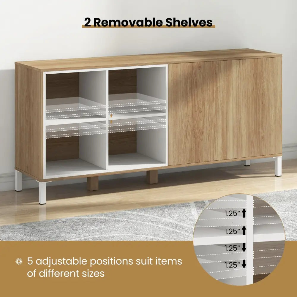 63 Inches Buffet Sideboard with 4 Compartments and Push-to-Open Cabinet-Natural - Natural - Sideboards Cabinets &