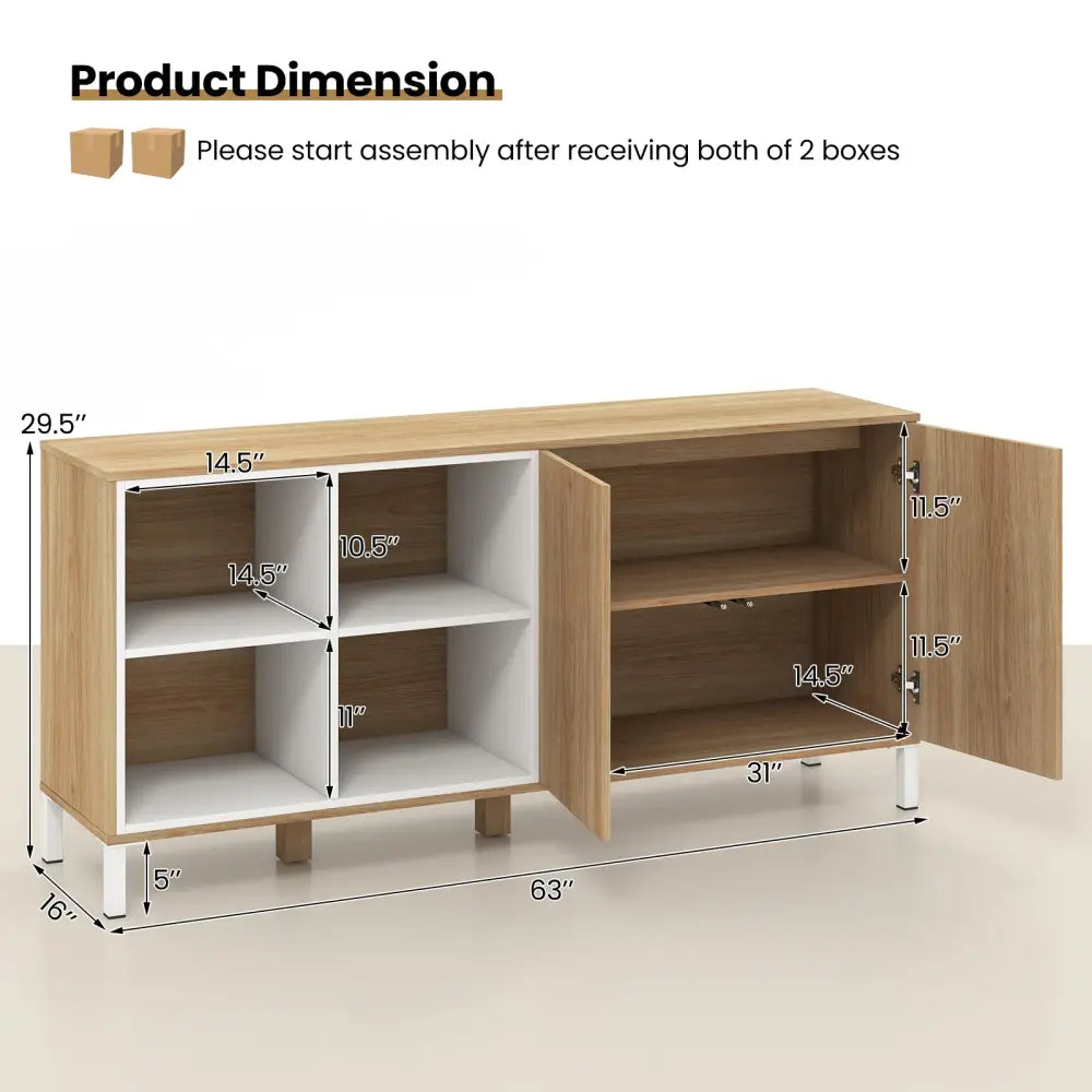 63 Inches Buffet Sideboard with 4 Compartments and Push-to-Open Cabinet-Natural - Natural - Sideboards Cabinets &
