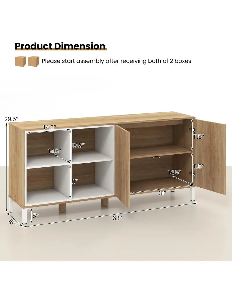 63 Inches Buffet Sideboard with 4 Compartments and Push-to-Open Cabinet-Natural - Natural - Sideboards Cabinets &
