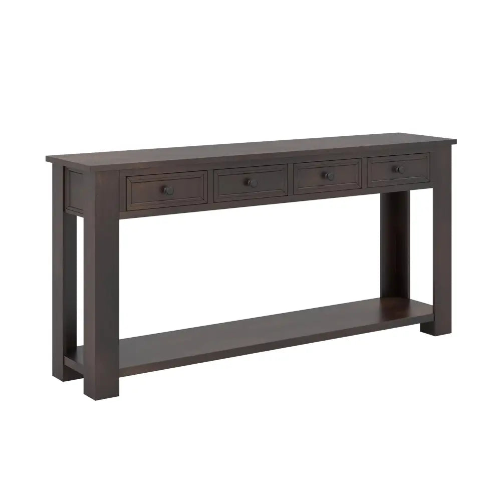 63 Inches Farmhouse Entryway Table with 4 Storage Drawers and Open Shelf-Espresso - Espresso - Console Tables