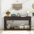 63 Inches Farmhouse Entryway Table with 4 Storage Drawers and Open Shelf-Espresso - Espresso - Console Tables