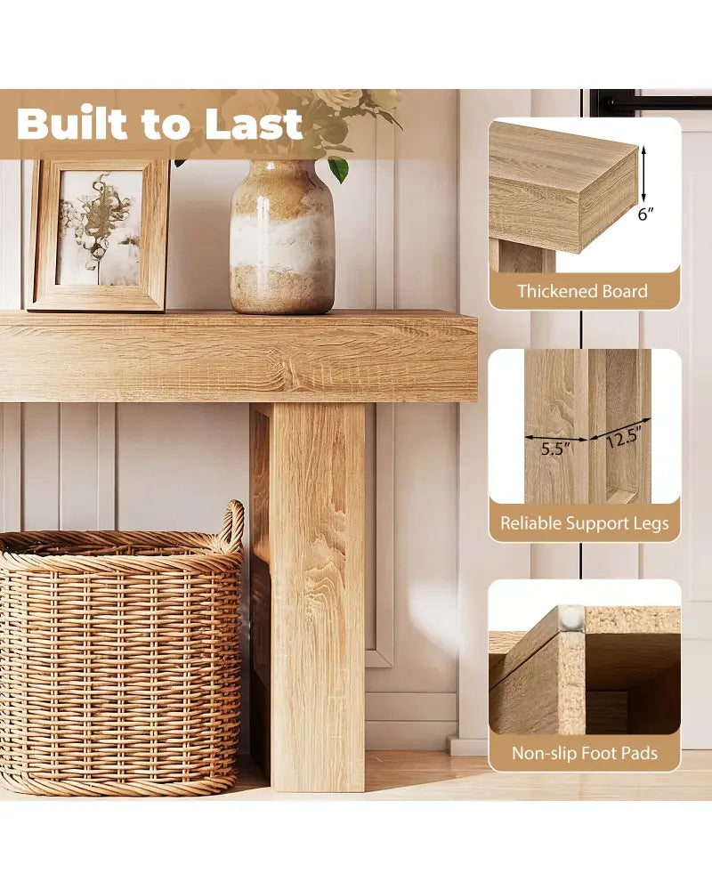 63 Inches Long Console Table Farmhouse Entryway Table with Storage-Natural - Natural - Console Tables