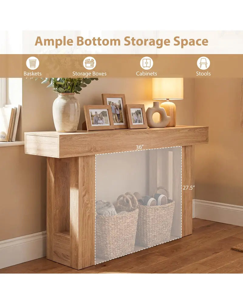 63 Inches Long Console Table Farmhouse Entryway Table with Storage-Natural - Natural - Console Tables